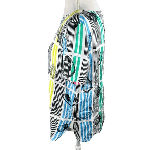 Vilagallo Colorful Stripe Fruit Slice Print Top Neck tie Silk Boxy Size 44 US 10 - Picture 7 of 11